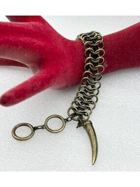 Banana Republic Bronze Tone Chainmaille Bracelet-Horn Charm-Signed